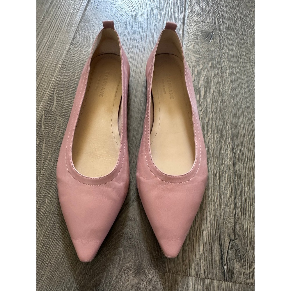 Everlane The Editor Flat 8.5 Rose Pink Italian Leather Pointed Toe Shoes EUC! - Picture 1 of 8